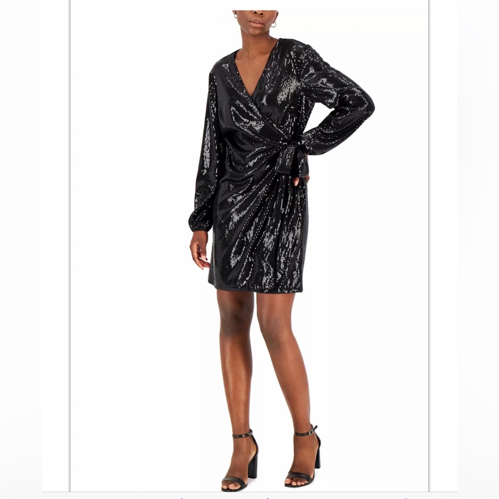 INC INTERNATIONAL CONCEPTS Women's Sequin Mini Wrap Dress/black/size XL/nwt